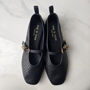 $255 Rag & Bone Black Spire Leather Mary Janes Perforated Leather Shoes Flats 39